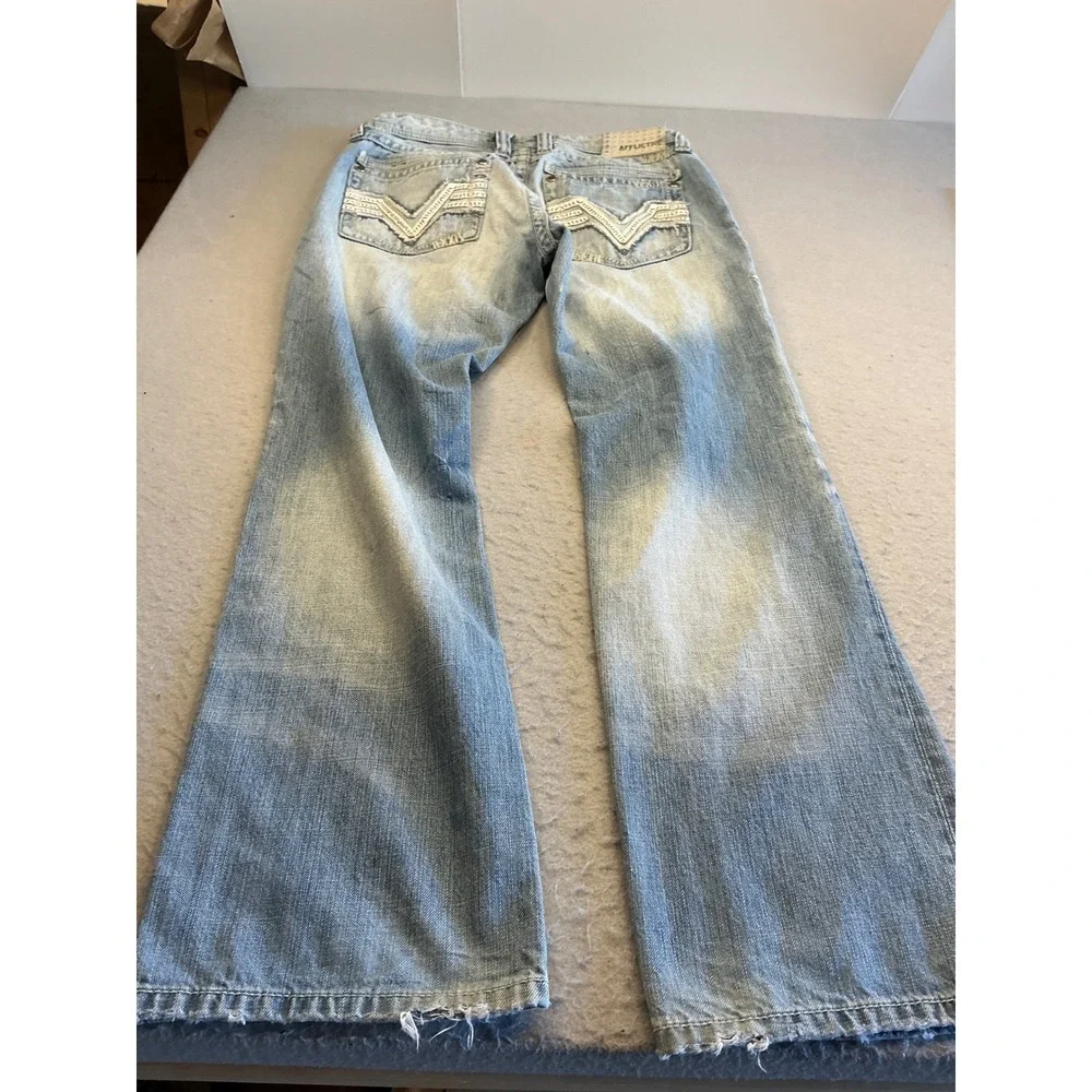 Affliction Y2K Blake Jeans Distressed Straight Leg 33 Regular Light Wash Buckle